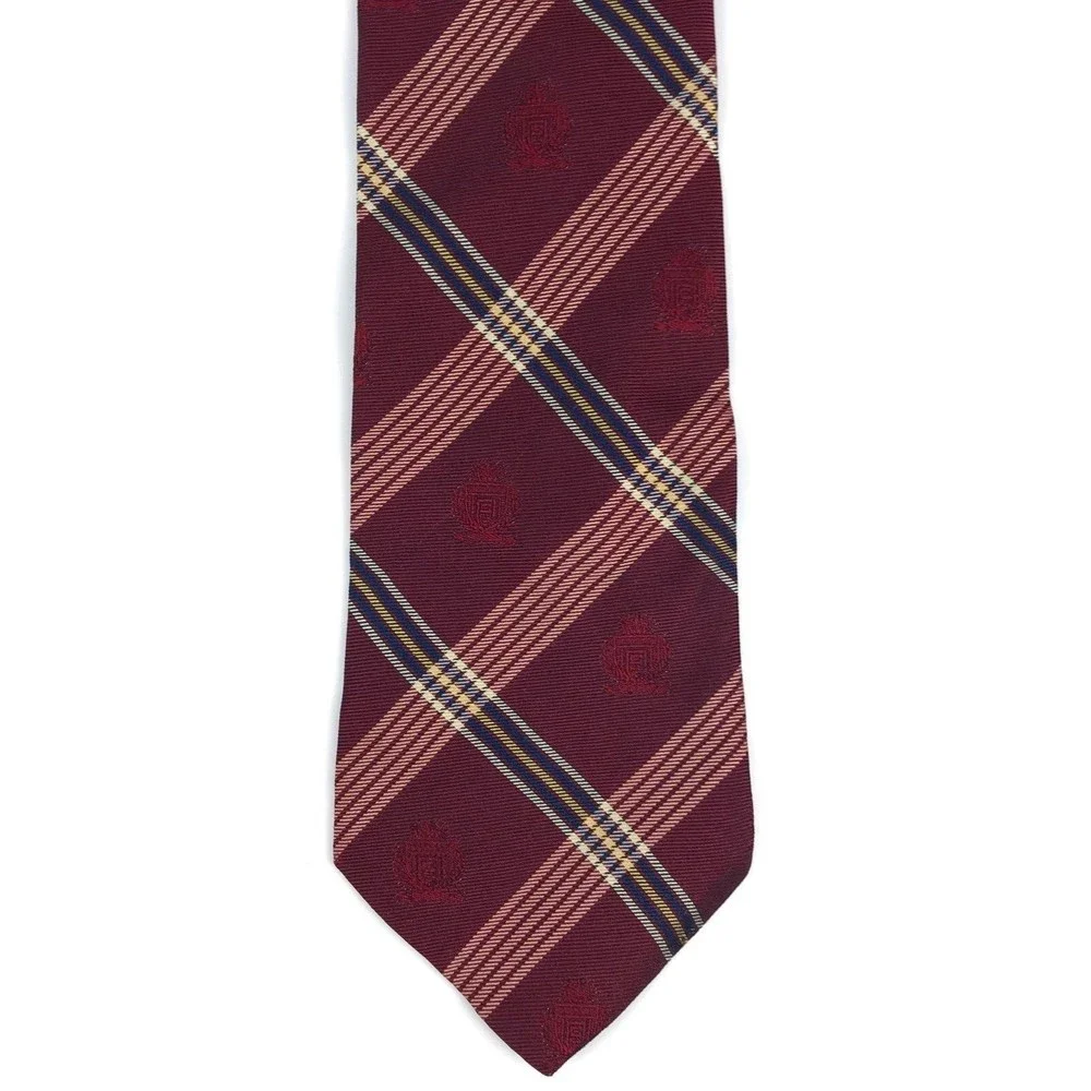 Chaps Ralph Lauren Men's Tie All Silk Red Blue Plaid Striped Elegant Necktie 58
